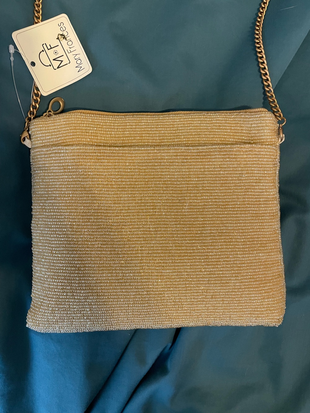 Beaded Gold and Turquoise Evening Clutch - Women Bags - Picture 3 of 4